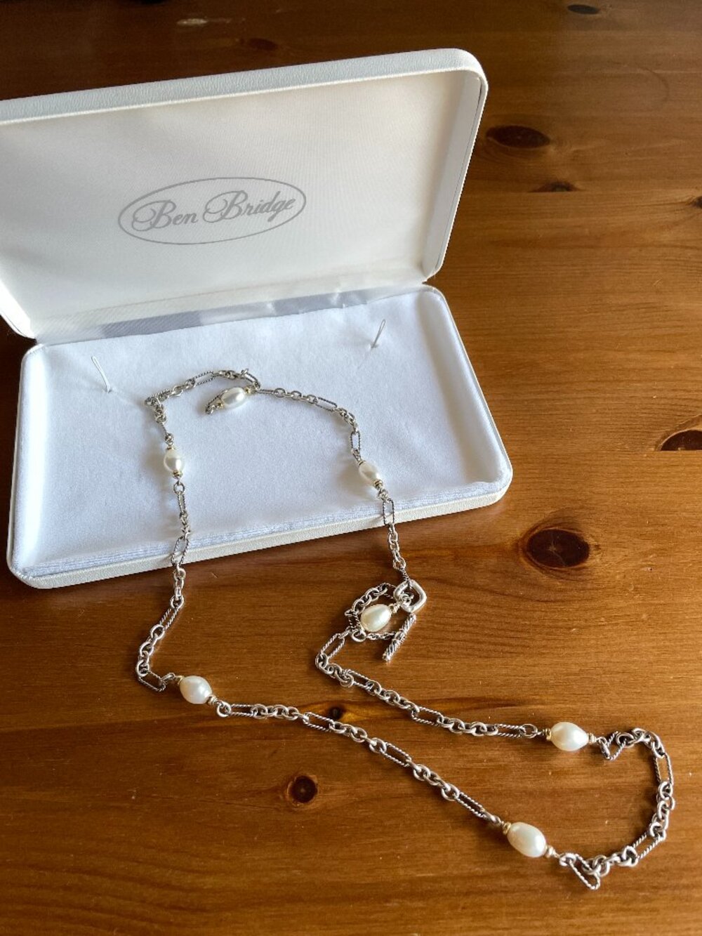 VTG David Yurman Figaro Chain Silver and Gold Pearl Necklace - 36 inches